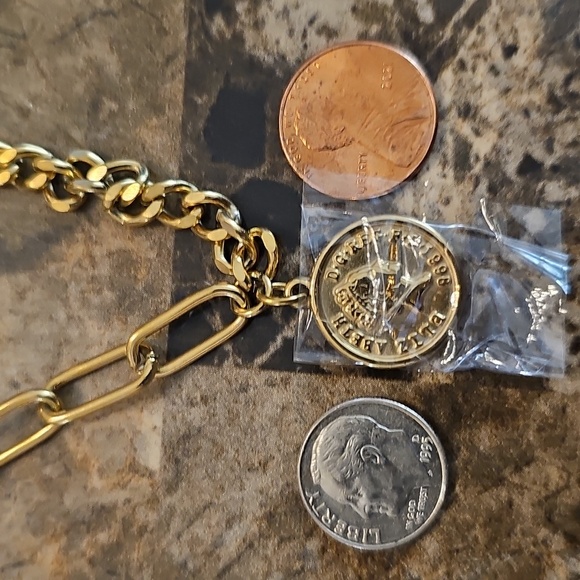NEW Adornia Water Resistant Mixed Gold Chain Necklace with Coin Pendant - Picture 8 of 11
